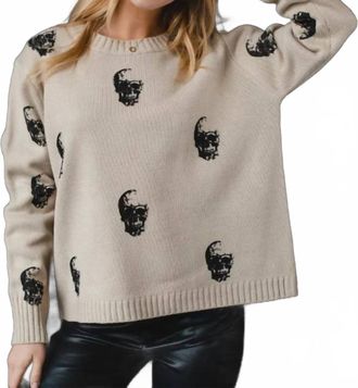 Panache Nora Knit Skulls Sweater Top In Tan