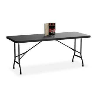 Relaxdays Relaxdays - Mesa Jard&iacute;n, Plegable, 72x180x74cm, Pl&aacute;stico, Acero, Resistente Intemperie, 8 Personas, Tablero Camping, Negro