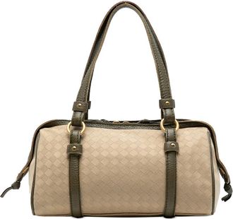 Bottega Veneta Pre-owned Bottega Veneta Leather Trimmed Satin Intrecciato Boston Bag 142470 V3071 9674