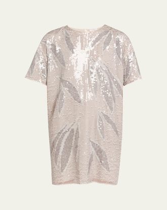 Brunello Cucinelli Sequined Silk Organza Short-Sleeve Mini Dress