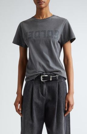 Golden Goose Distressed Cotton Logo Tee in Anthracite at Nordstrom, Size Xx-Small