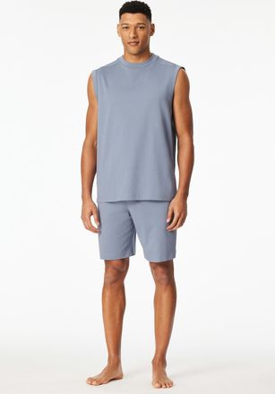 Schiesser Shorty SCHIESSER Modern Nightwear, Herren, Gr. 48, 808, blau, Single Jersey, Obermaterial: 73% Baumwolle, 27% Polyester, bequem kurz, Rundhals, Homewe