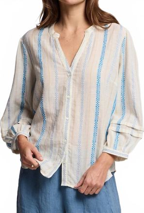 Velvet Judith Geometric Top In Cream/blue