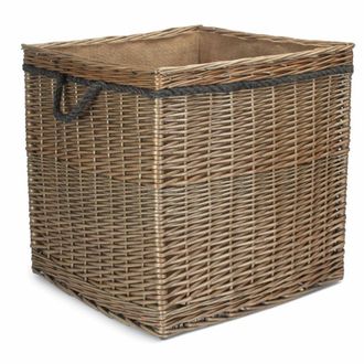 Red Hamper Large Antique Wash Square Storage Log Basket in Light Brown