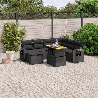 vidaXL Set De Sof&aacute;s De Jard&iacute;n 8 Piezas Y Cojines Rat&aacute;n Sint&eacute;tico Negro Vidaxl