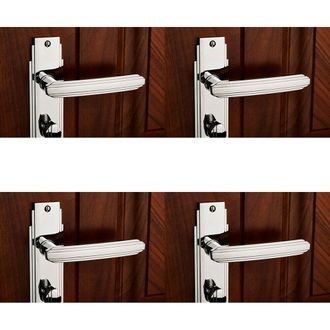 Loops 4x PAIR Line Detailed Handle on Bathroom Backplate 205 x 45mm Polished Chrome