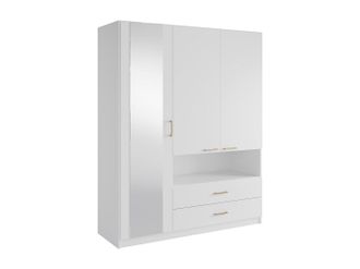 Vente-Unique Armario 3 puertas, 2 cajones y 1 hueco - Con espejo - An. 160 cm - Blanco - LYRIANO