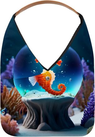 Generic Seahorse Crystal Ball Reusable Lightweight Grocery Bags - Foldable Into Compact Pouch, Washable & Sturdy, Multipurpose for Shopping and Travel