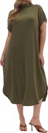 Entro Mockneck Midi Dress In Olive