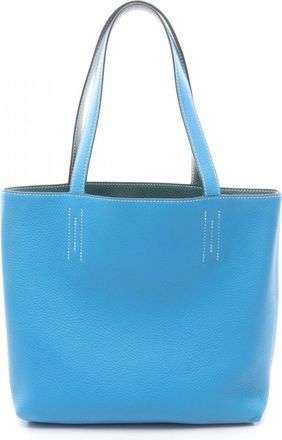 Herm&egrave;s Blue Green Taurillon Clemence Leather Leather Handbag Tote Bag (Pre-Owned)