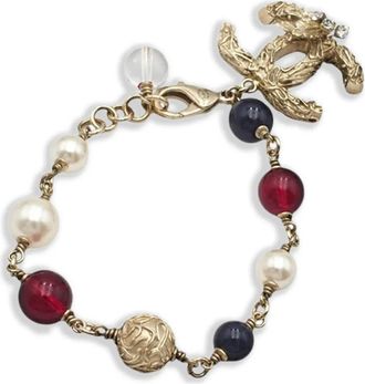 Chanel 2014 CC Gold Plated Faux Pearl Beaded Bracelet costume bracelet - Goud