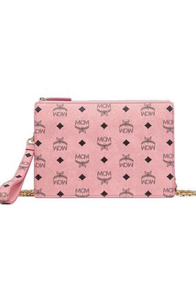 MCM Wristlet Standing Pouch w/ Chain Strap in Visetos in Pink at Nordstrom