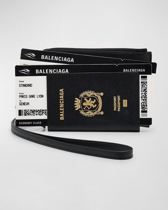 Balenciaga Men & apos;s Passport Zip Wallet with Strap