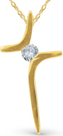 Pompeii3 Diamond Cross Pendant Round Solitaire 10K Yellow Gold 17mm tall
