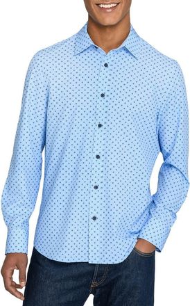 ConStruct Slim Fit Diamond Dot Performance Long Sleeve Shirt in Light Blue/navy at Nordstrom, Size Xx-Large