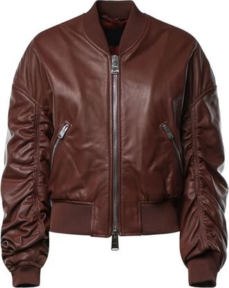 Dondup Dj 800 Pl 0511D Bomberjack - Dames - Leren en Su&egrave;de Jassen - Bruin - M - Leer - Jassen