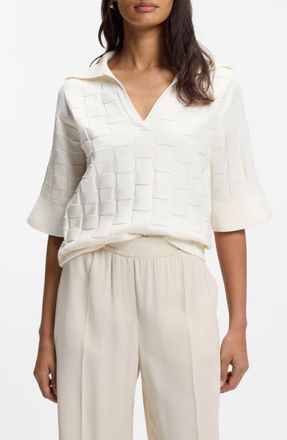 BOSS Fapavero Basket Weave Texture Sweater in Soft Cream at Nordstrom, Size Xx-Large