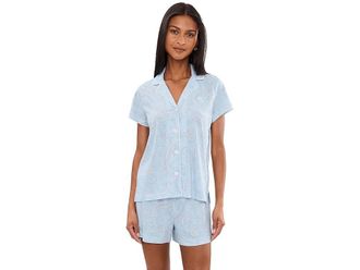 Lauren Ralph Lauren Knit Short Sleeve Notch Collar Boxer Pajama Set Womens Pajama Sets Blue Paisley : LG (US 12-14), Cotton