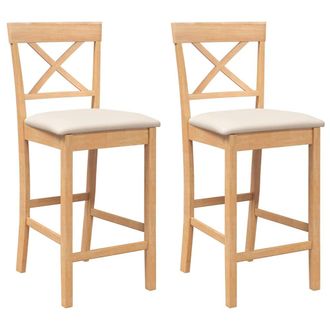 vidaXL Taburetes De Bar Con Cojines, 2 Unidades, Madera Maciza Natural, Caucho Vidaxl