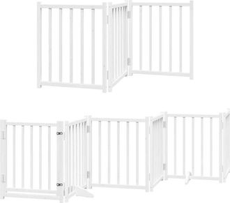 vidaXL Dog Gate with Door Foldable 12 Panels White 600 cm Poplar Wood vidaXL