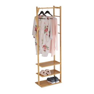 Relaxdays Perchero Burro Bamb&uacute; Y Mdf, Armario Recibidor Con 3 Baldas, 4 Ganchos, Barra Para Colgar, 164x49x28cm, Natural - Relaxdays