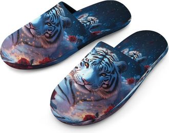 Generic Rose And Tiger Mens Cotton Slippers Memory Foam Comfort House Shoes Winter Indoor Slipper for Hotel Casa Spa