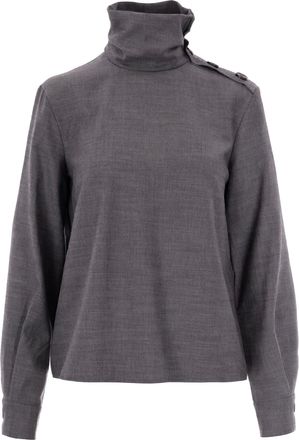 Patrizia Pepe Grey Melange Blouse with Soft Turtleneck and Buttoned Shoulder Straps