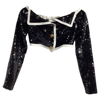 Giambattista Valli Sequined Off-Shoulder Crop Top in Black Polyester
