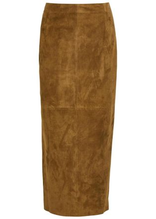 Nour Hammour Selly Suede Midi Skirt - Dark Brown - 44 (UK16 / XL)