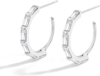 Mint & Lily Baguette Cubic Zirconia Hoop Earrings in Rose Gold Over Sterling Silver at Nordstrom