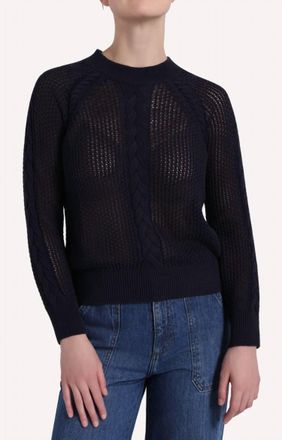 Minnie Rose Womens Mixed Stitch Crew Top In Black