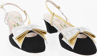 Valentino Fabric Slingbacks with Lam&eacute; Leather Bow 5cm Valentino