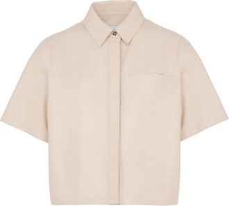 Yves Salomon Giacca-camicia crop in pelle - Toni neutri