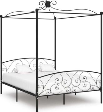 vidaXL Letto a Baldacchino Nero in Metallo 160x200 cm - Vidaxl