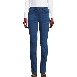 Lands End Starfish High Rise Knit Denim Straight Jeans in Medium Sea Blue at Nordstrom, Size Small Tall