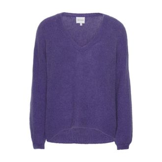 Americandreams Silja V Neck Knit - Dames - V-hals truien - Paars - M - Wol - Truien & Vesten