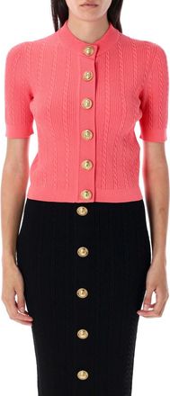 Balmain Pink Cable Knit Cardigan