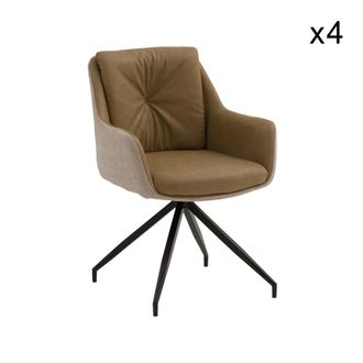 Konte Design Lote de 4 sillones giratorios de polipiel marr&oacute;n y tela beige