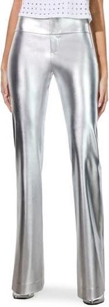 Alice & Olivia Olivia Faux Leather Flare Pants in Silver at Nordstrom Rack, Size 0