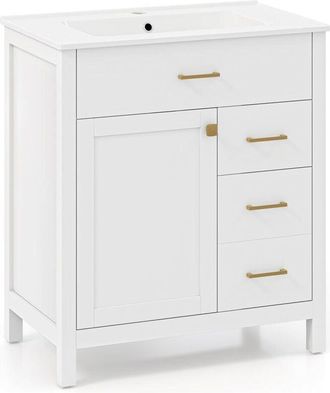 Costway Mobile Sottolavabo per Bagno, Mobiletto da Bagno con 2 Cassetti e 2 Ante, Mobile da Bagno a Terra con Lavandino in Ceramica, 76 x 46,5 x 86