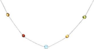 House of Brilliance 14K White Gold Bezel Set Mixed Gemstone 7 Station Adjustable 18-24 Necklace at Nordstrom