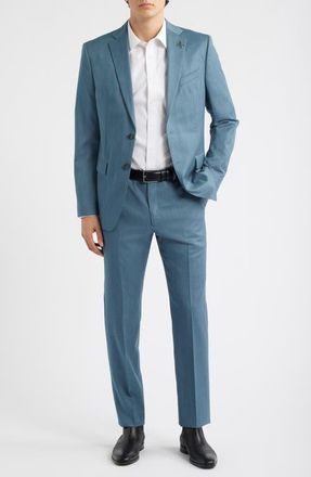 John Varvatos Bleecker Teal M&eacute;lange Virgin Wool Suit at Nordstrom, Size 36 Regular