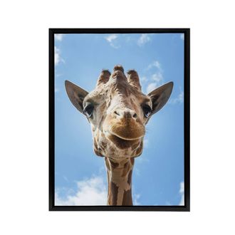 Artery8 Up close look at a giraffe Carol M Highsmith Framed Canvas Wall Art in Blue | Size: W24 x H32