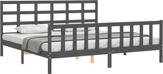 vidaXL Vidaxl - Estructura De Cama Con Cabecero Madera Maciza Gris 200x200 Cm