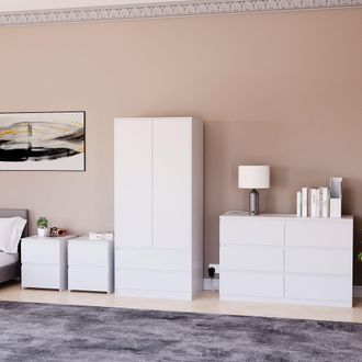 Home Discount Vida Designs Denver 4Pc Bedroom Set(2 Bedside, 6 Drawer Chest, Wardrobe) in White