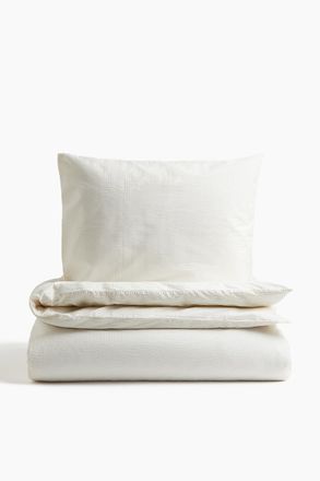 H&M Seersucker-Bettw&auml;sche in Einzelbett-Gr&ouml;sse - Cremefarben