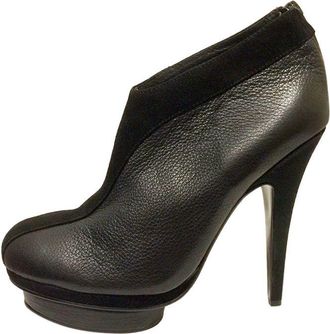 Saint Laurent Vintage Black Leather & Suede Platform Heeled Easy Booties Size 40