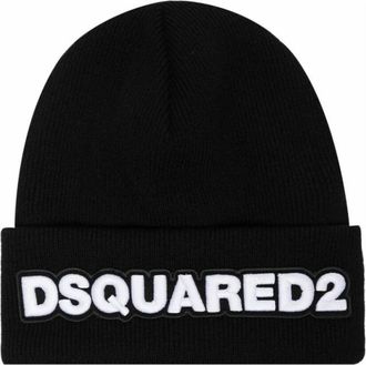 Dsquared2 Logo Beanie - Heren - Hoeden - Zwart - ONE Size - Wol - Accessoires