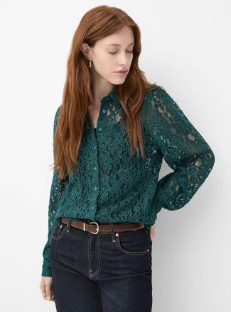Contemporaine Womens Floral lace puff-sleeve shirt