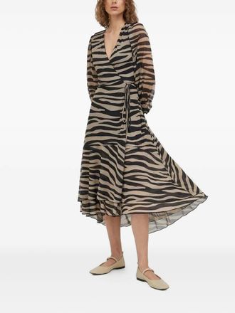 Bruuns Bazaar Midi-wikkeljurk met zebraprint - Beige